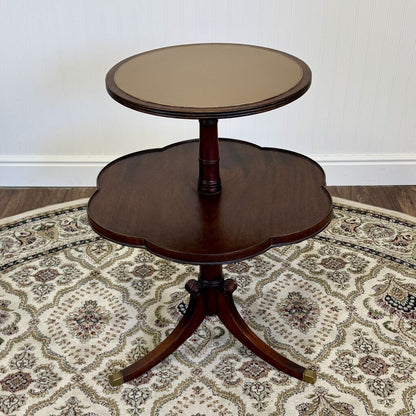 Vintage Mahogany 2-Tier Pedestal Side Table