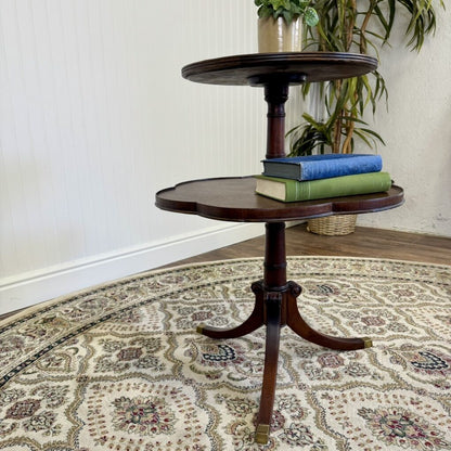 Vintage Mahogany 2-Tier Pedestal Side Table