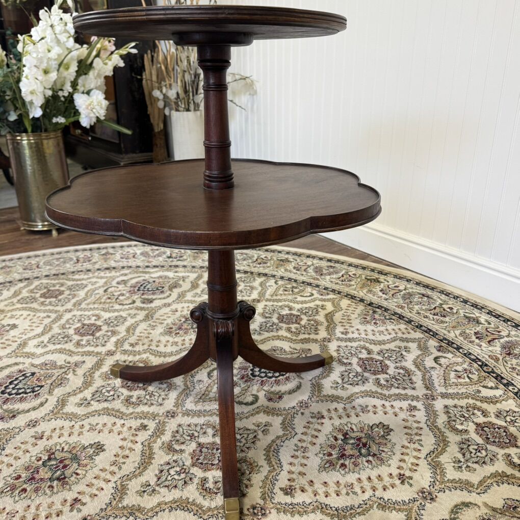 Vintage Mahogany 2-Tier Pedestal Side Table