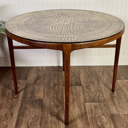 Vintage MCM Brutalist Italian Pewter Top Table w/ Walnut Base