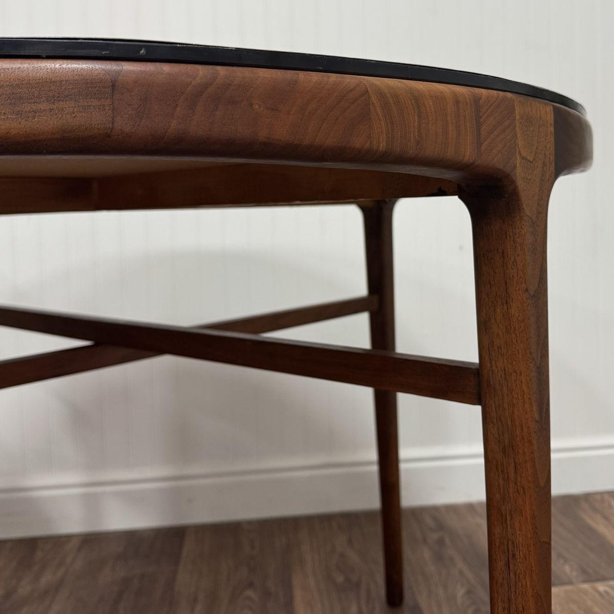 Vintage MCM Brutalist Italian Pewter Top Table w/ Walnut Base