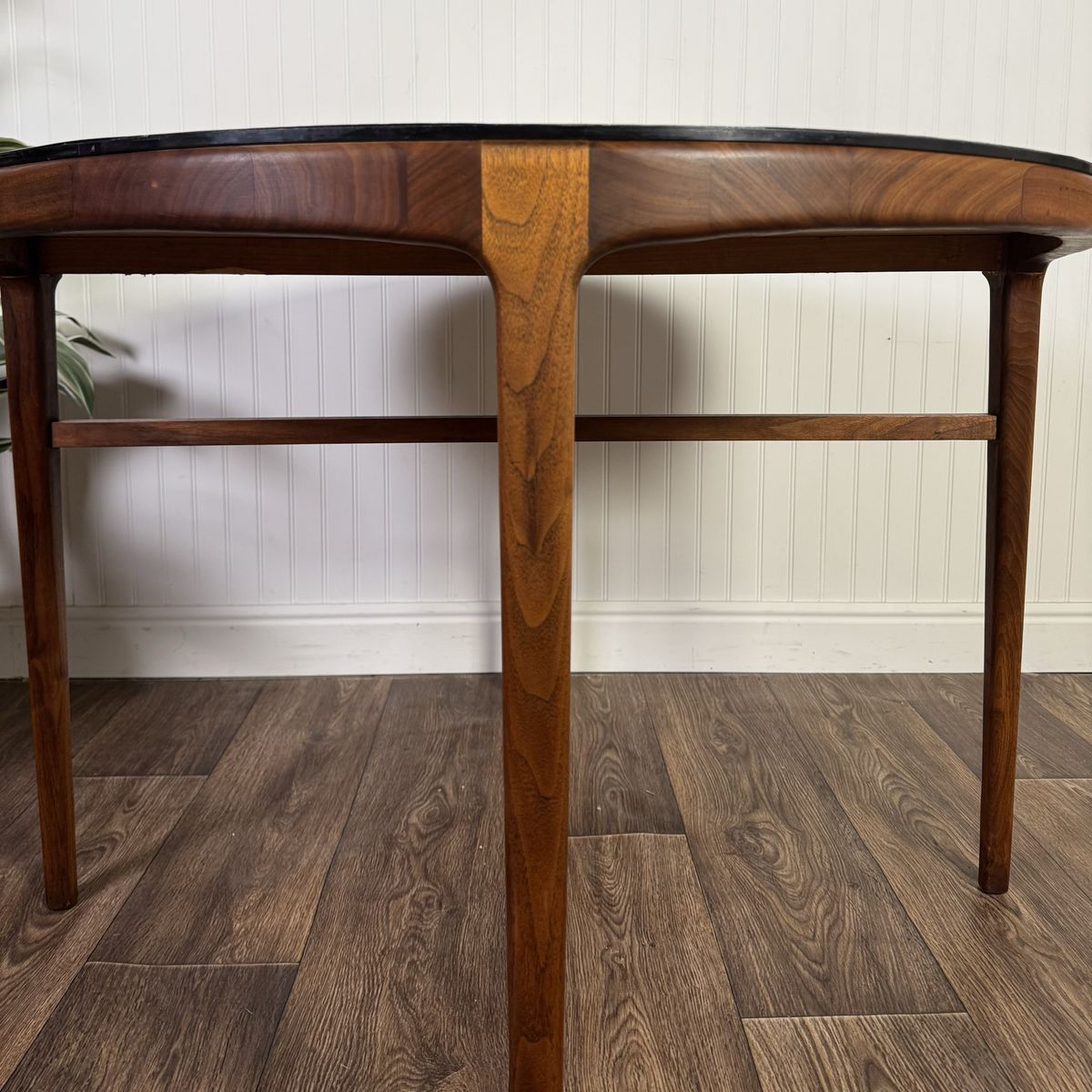 Vintage MCM Brutalist Italian Pewter Top Table w/ Walnut Base