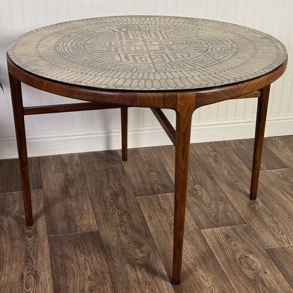 Vintage MCM Brutalist Italian Pewter Top Table w/ Walnut Base