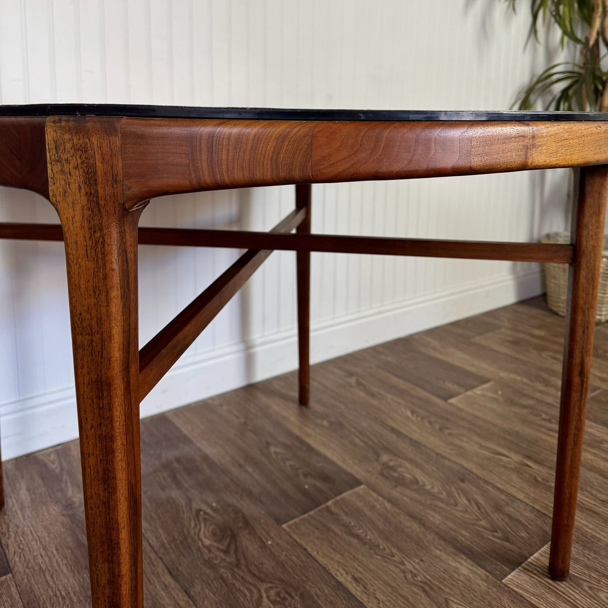 Vintage MCM Brutalist Italian Pewter Top Table w/ Walnut Base