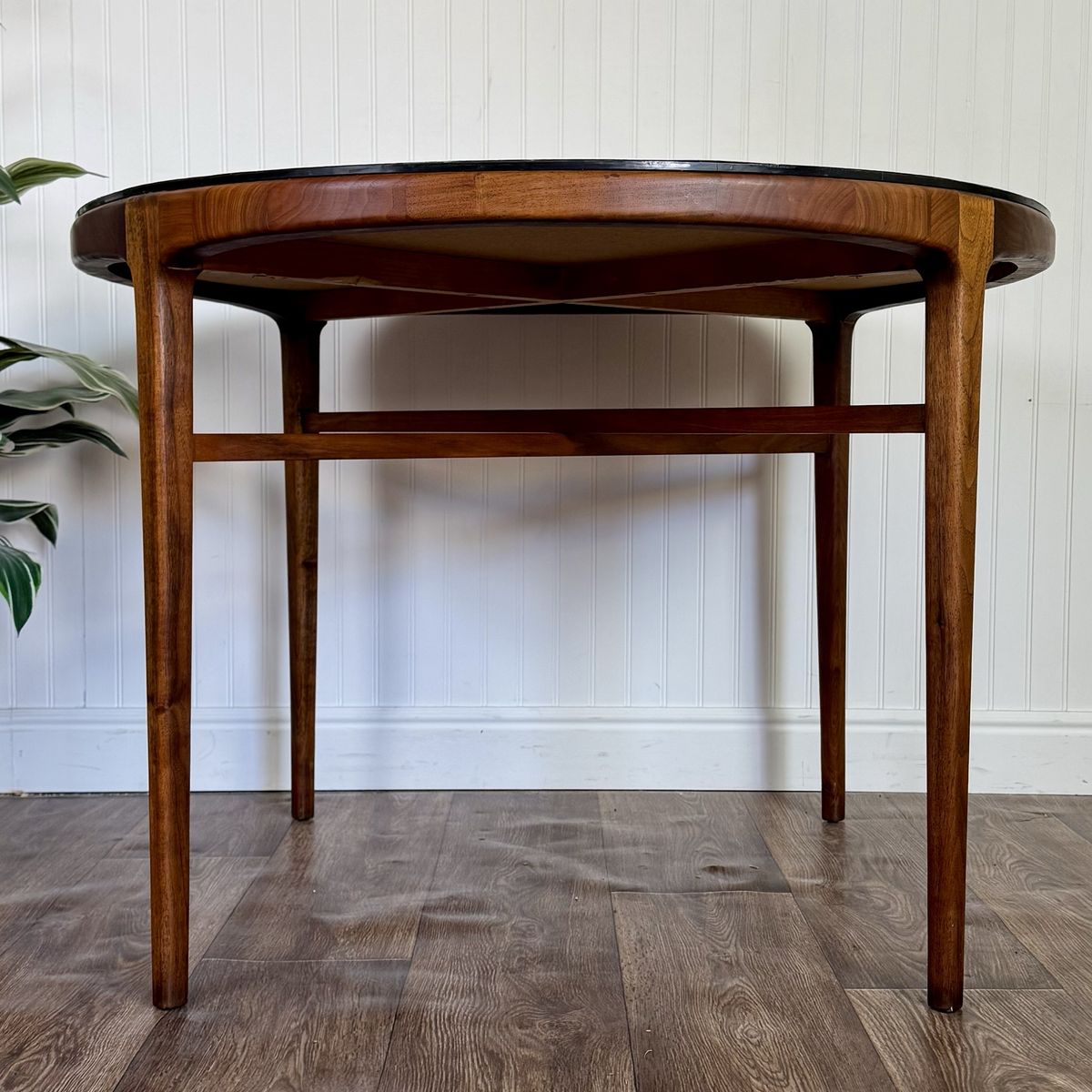 Vintage MCM Brutalist Italian Pewter Top Table w/ Walnut Base