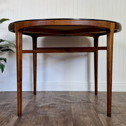 Vintage MCM Brutalist Italian Pewter Top Table w/ Walnut Base