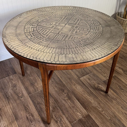 Vintage MCM Brutalist Italian Pewter Top Table w/ Walnut Base