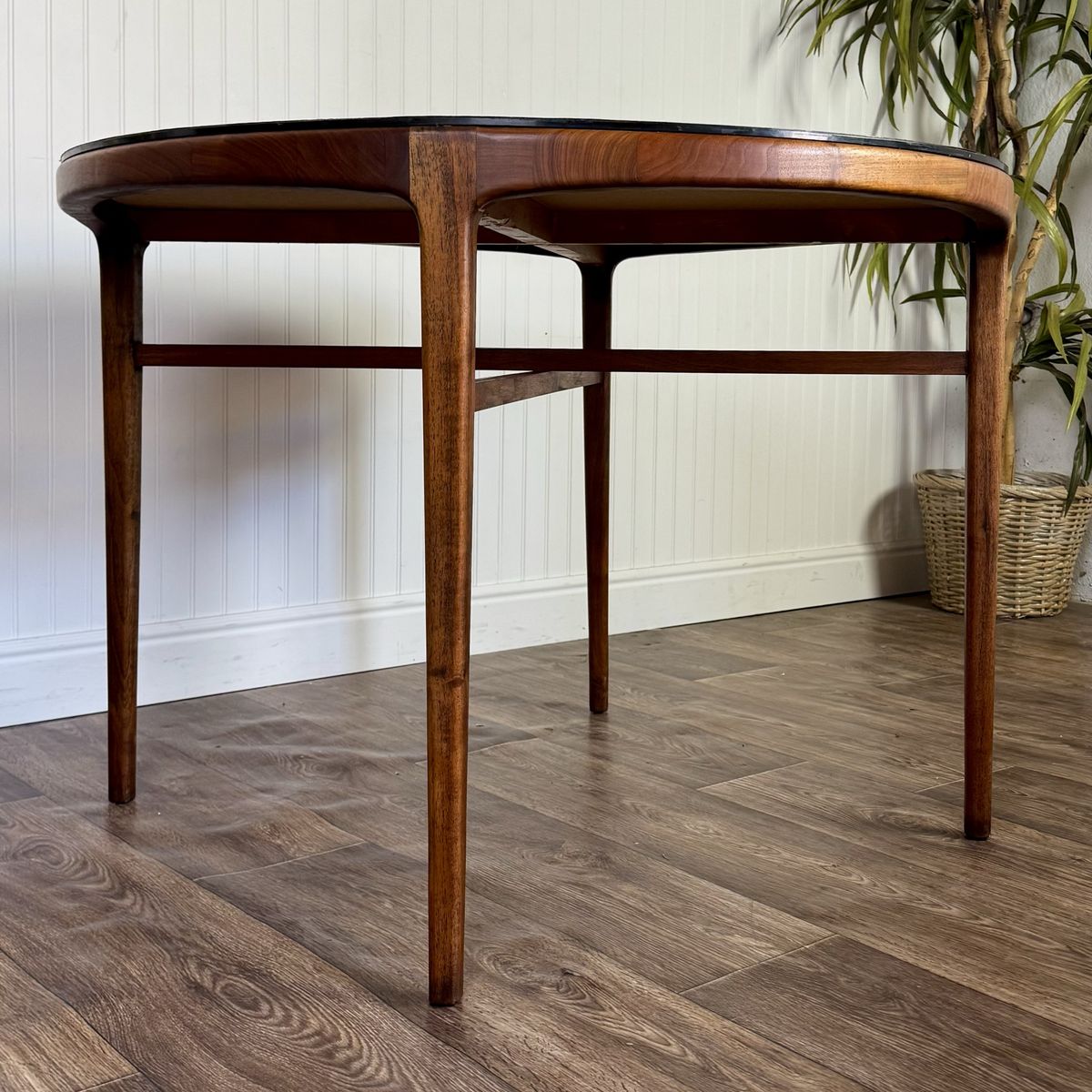 Vintage MCM Brutalist Italian Pewter Top Table w/ Walnut Base