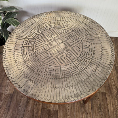 Vintage MCM Brutalist Italian Pewter Top Table w/ Walnut Base