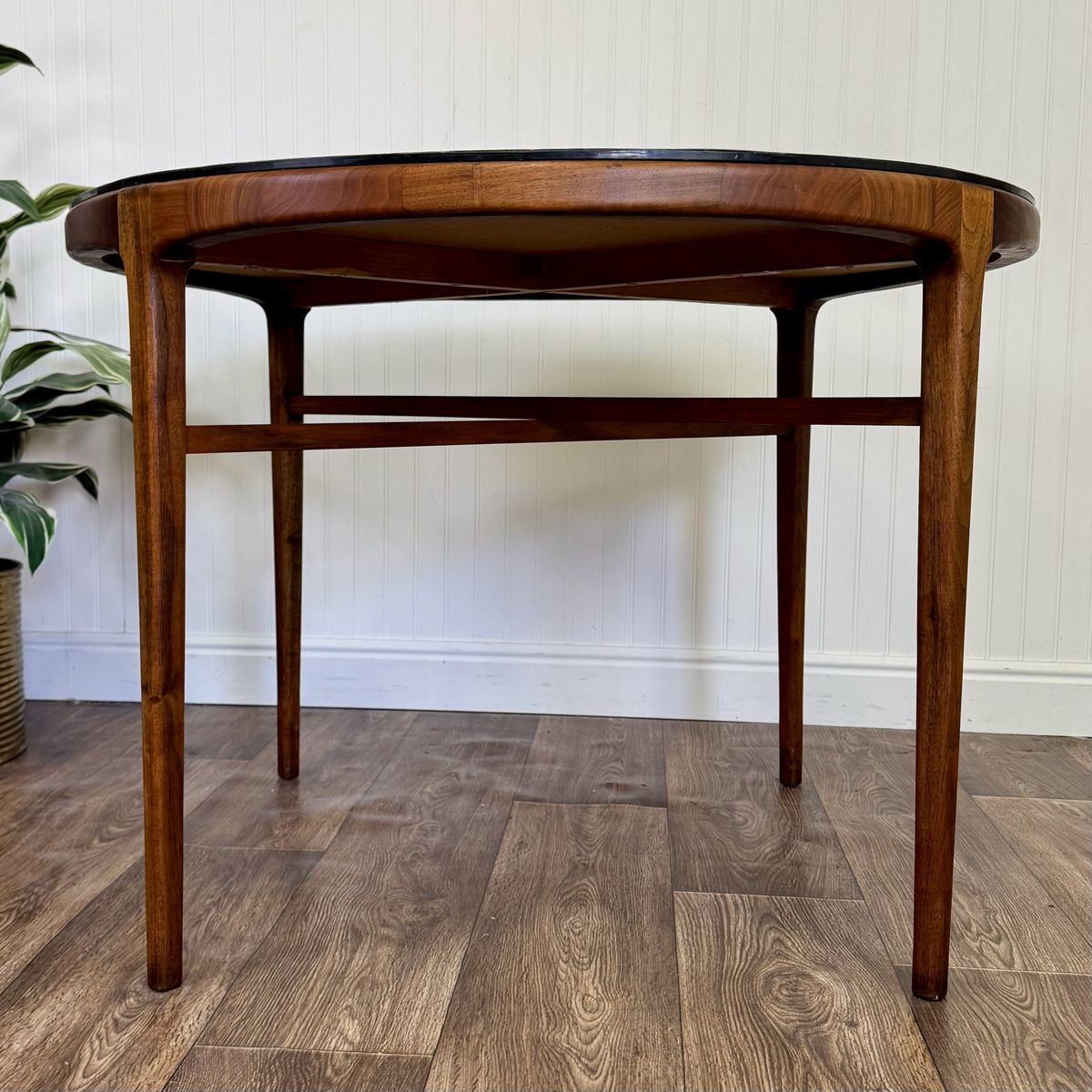 Vintage MCM Brutalist Italian Pewter Top Table w/ Walnut Base