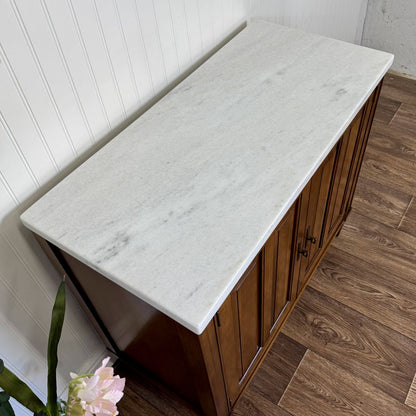 Top view of vintage Mid Century Brandt Marble Top Cabinet. Marble top clearly shown.