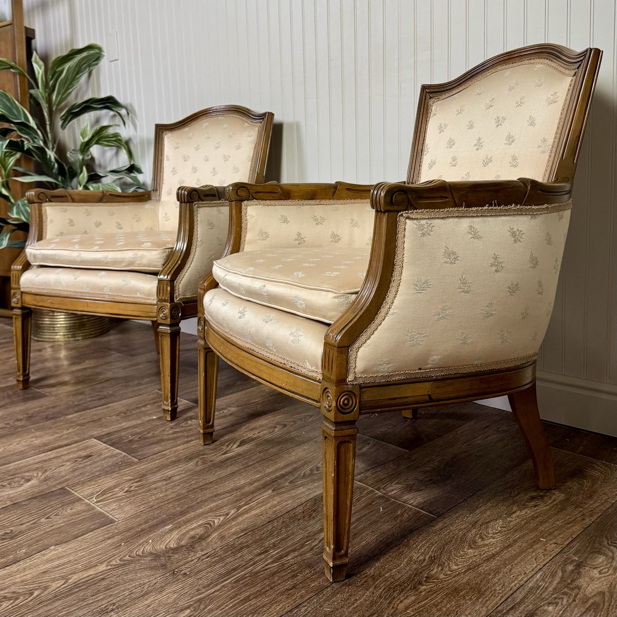 Vintage Mid-Century Directoire-Style Bergère Armchairs