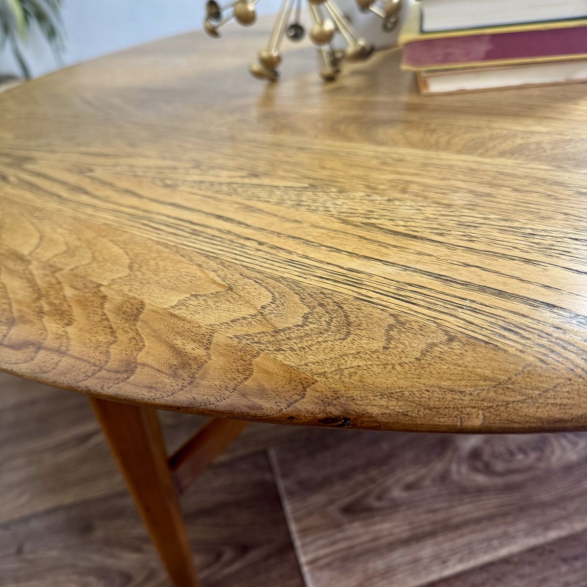 Vintage MCM Solid Oak Coffee Table w/ Spider Base
