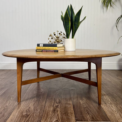 Vintage MCM Solid Oak Coffee Table w/ Spider Base