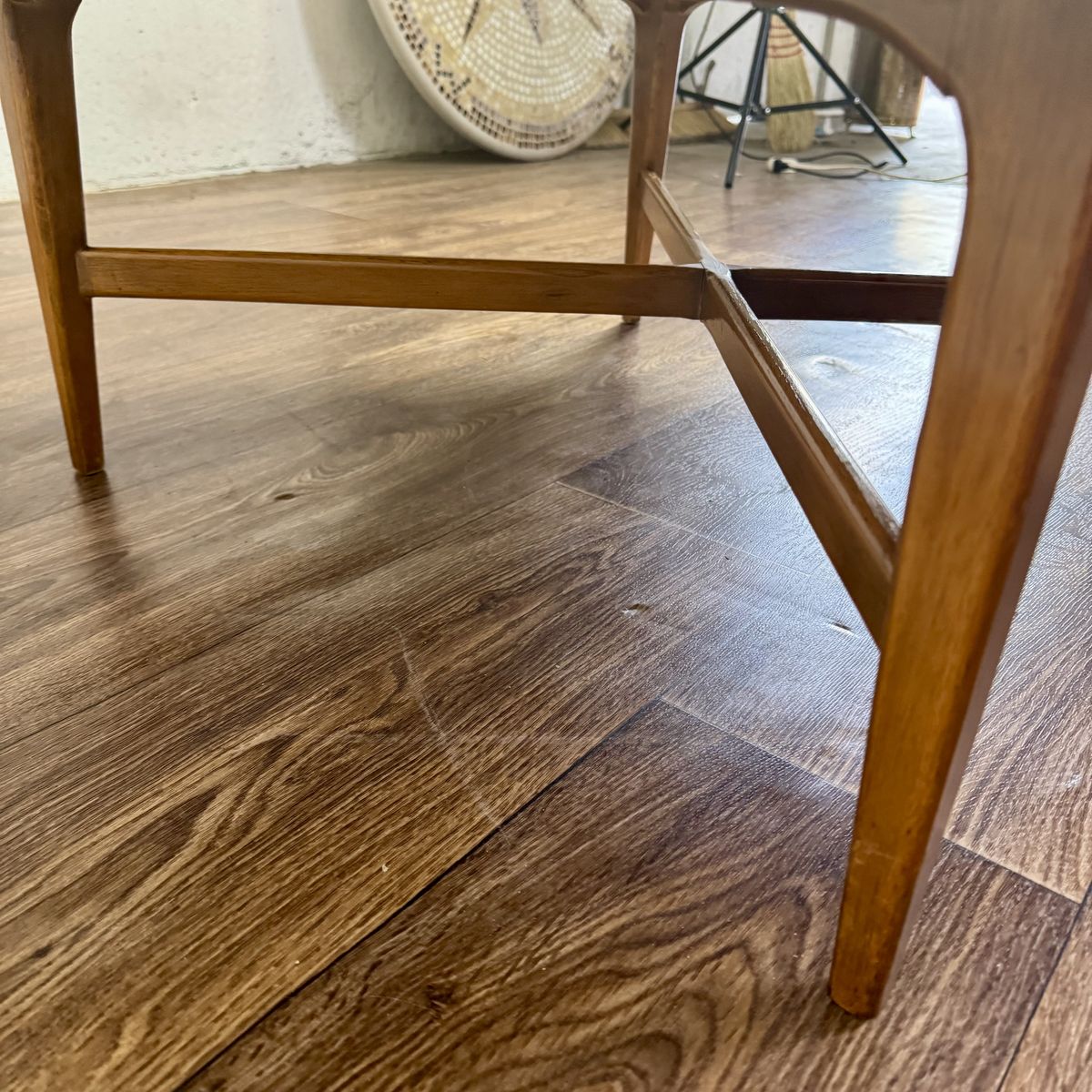 Vintage MCM Solid Oak Coffee Table w/ Spider Base