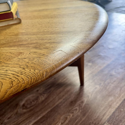Vintage MCM Solid Oak Coffee Table w/ Spider Base