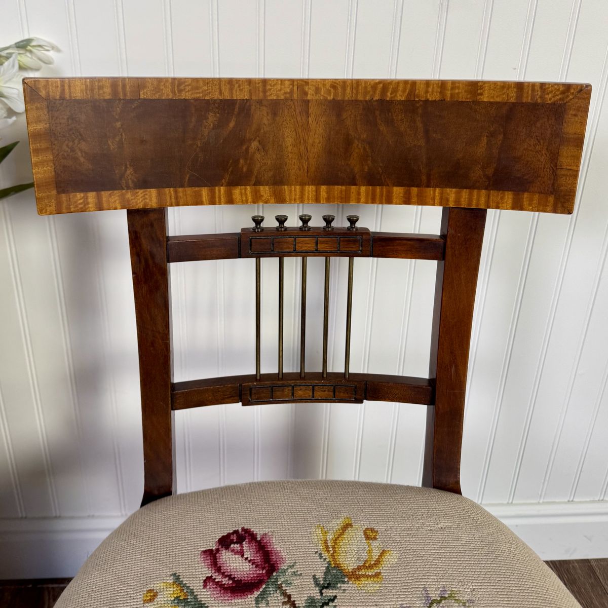 Vintage Neoclassical Needlepoint Splat-Back Chair