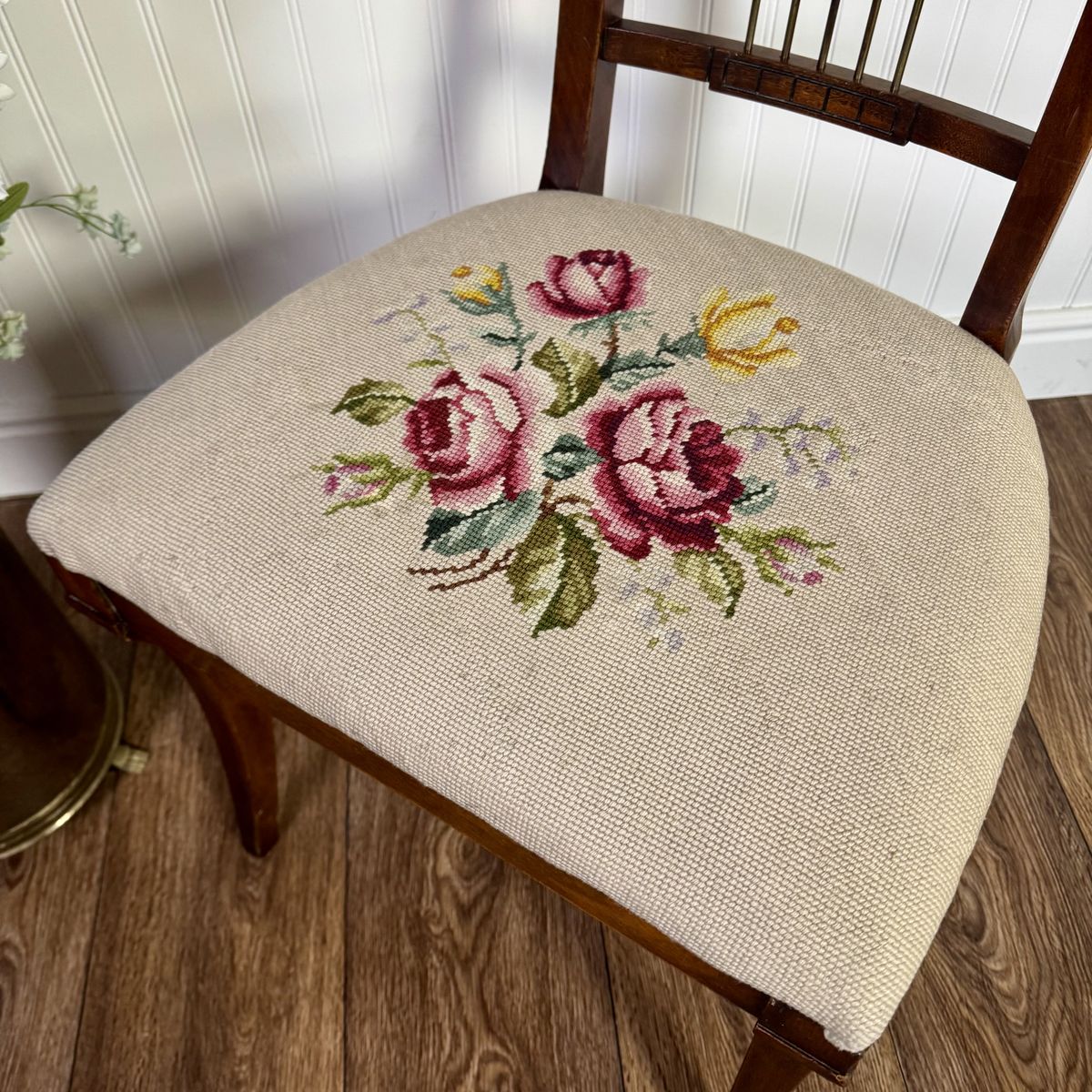 Vintage Neoclassical Needlepoint Splat-Back Chair
