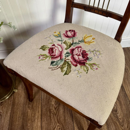 Vintage Neoclassical Needlepoint Splat-Back Chair