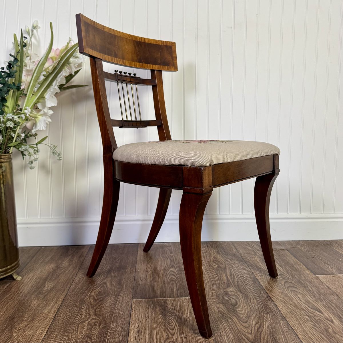 Vintage Neoclassical Needlepoint Splat-Back Chair