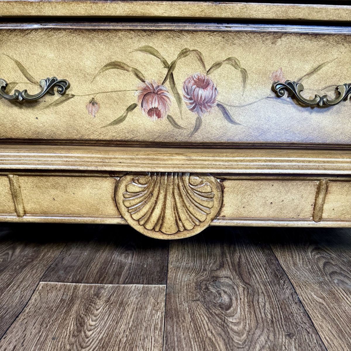 Vintage Painted Floral Bombe Chest of Drawers