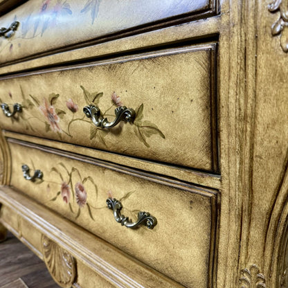 Vintage Painted Floral Bombe Chest of Drawers