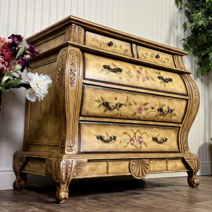 Vintage Painted Floral Bombe Chest of Drawers