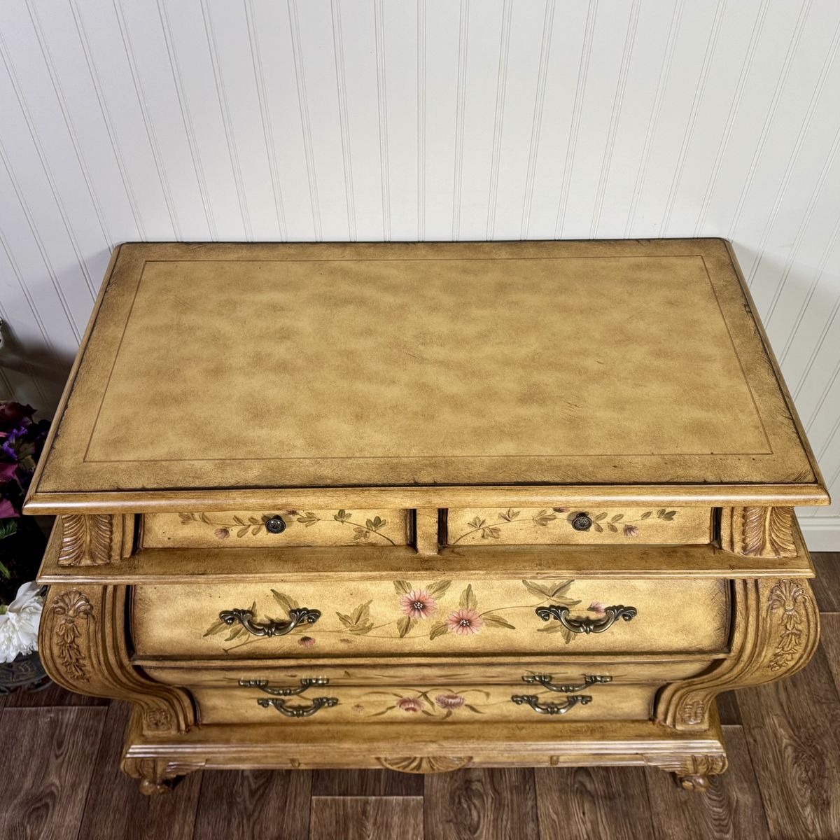 Vintage Painted Floral Bombe Chest of Drawers