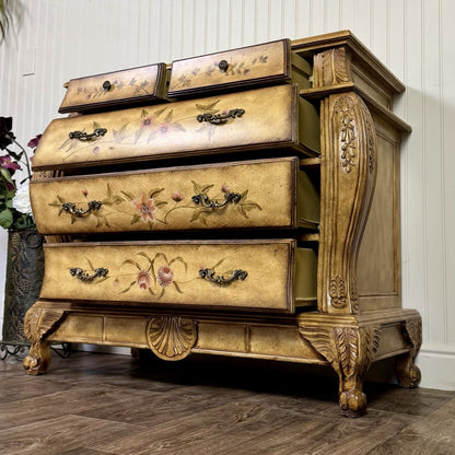 Vintage Painted Floral Bombe Chest of Drawers