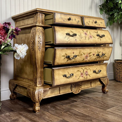 Vintage Painted Floral Bombe Chest of Drawers