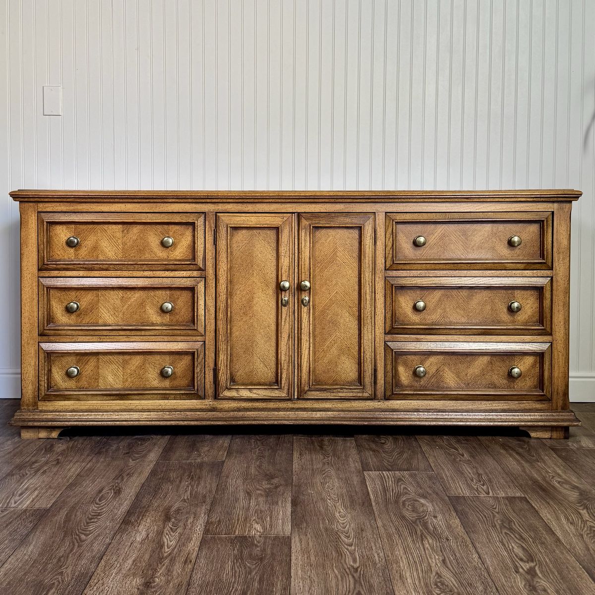 Vintage Parquet Herringbone Farmhouse-Style Dresser
