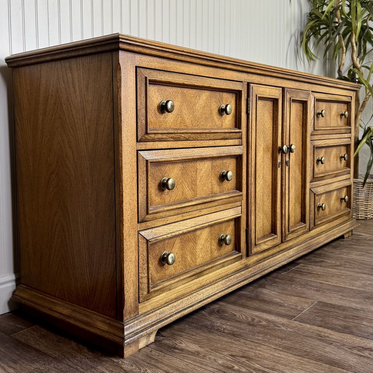Vintage Parquet Herringbone Farmhouse-Style Dresser