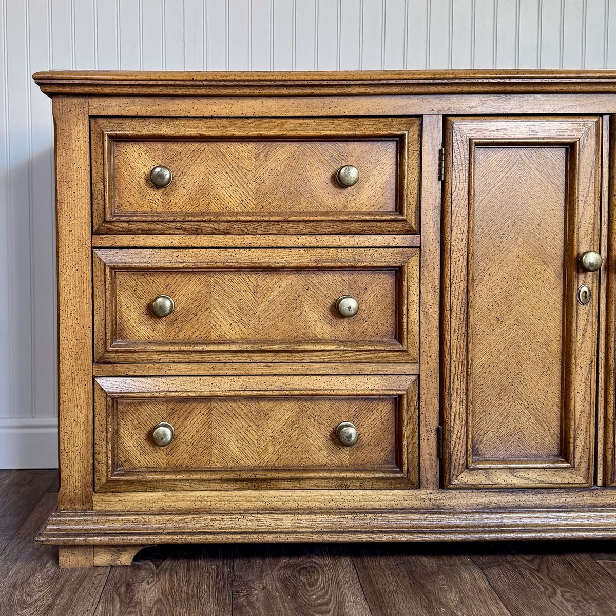 Vintage Parquet Herringbone Farmhouse-Style Dresser
