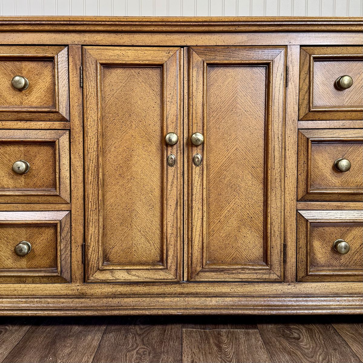 Vintage Parquet Herringbone Farmhouse-Style Dresser