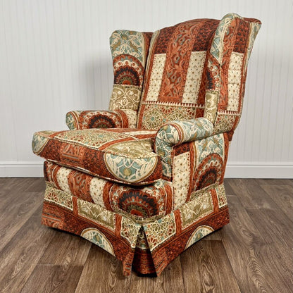 Vintage Patchwork Tapestry Fabric Wingback Chair