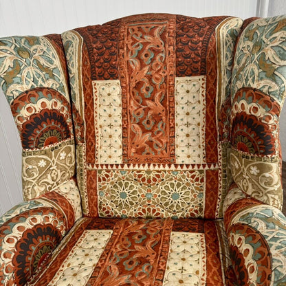 Vintage Patchwork Tapestry Fabric Wingback Chair
