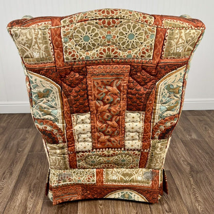 Vintage Patchwork Tapestry Fabric Wingback Chair