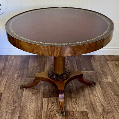 Vintage Regency-Style Drum Table with Leather Top