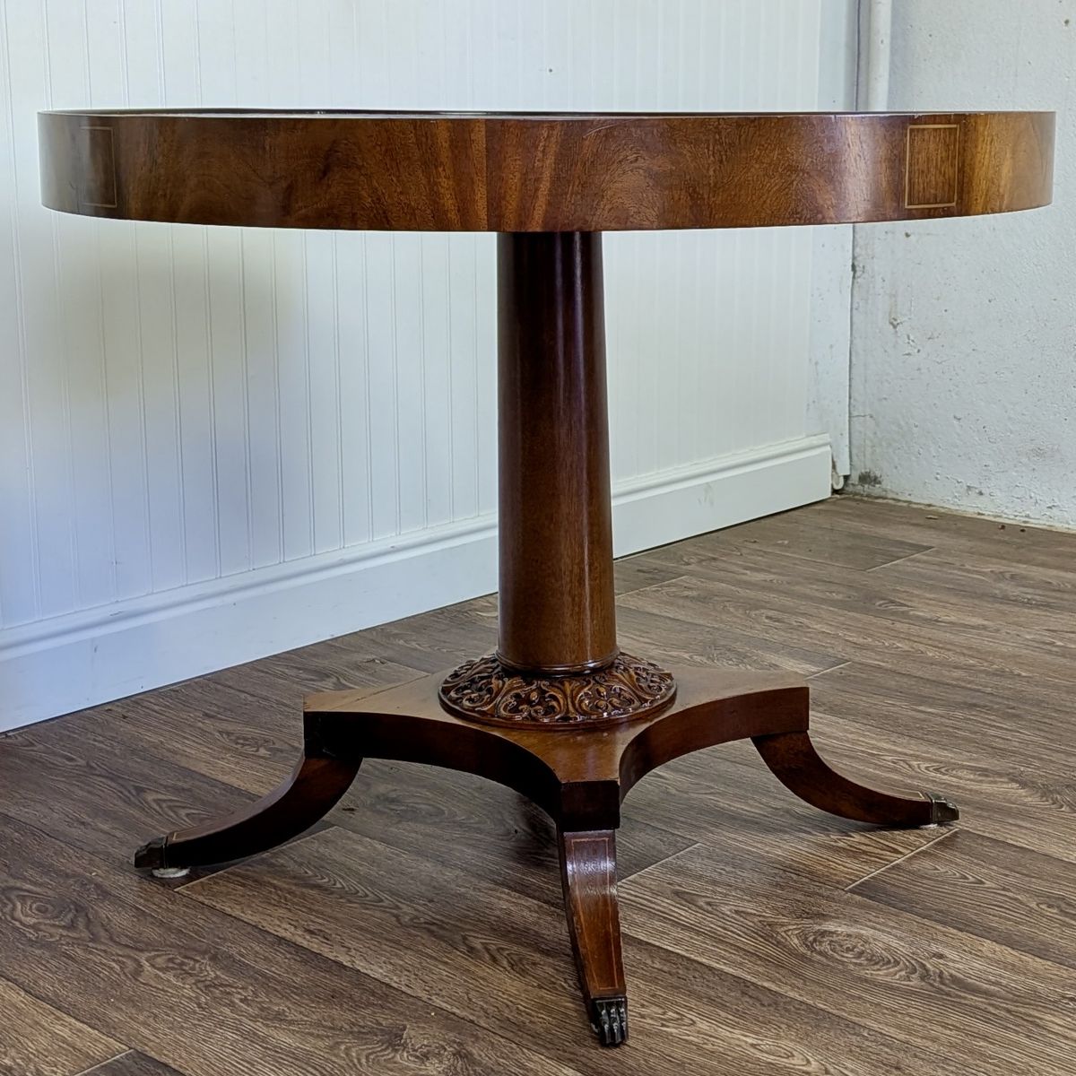 Vintage Regency-Style Drum Table with Leather Top