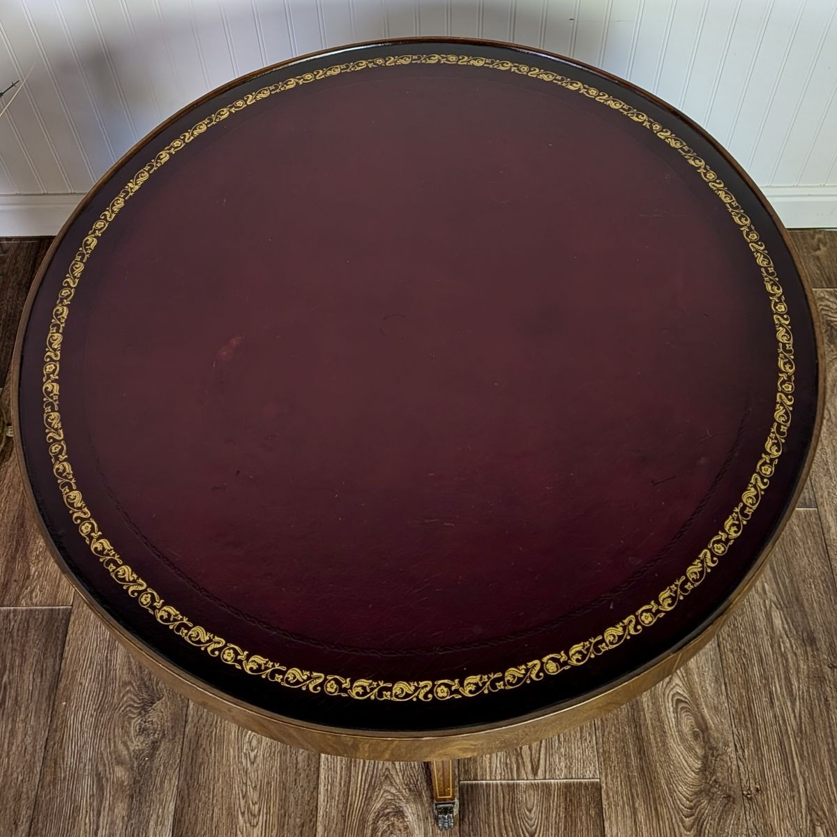 Vintage Regency-Style Drum Table with Leather Top