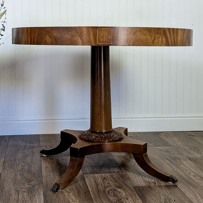 Vintage Regency-Style Drum Table with Leather Top
