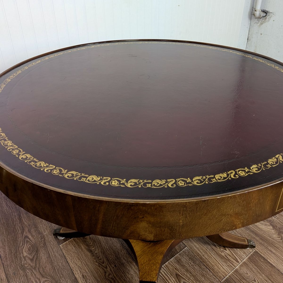 Vintage Regency-Style Drum Table with Leather Top