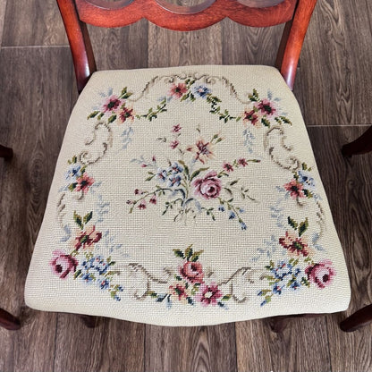 6 Vintage Victorian Rococo Revival Balloon-Back Dining Chairs with Needlepoint Seats