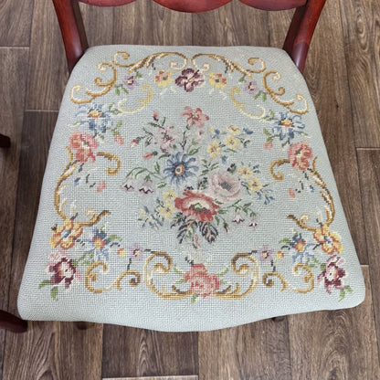 6 Vintage Victorian Rococo Revival Balloon-Back Dining Chairs with Needlepoint Seats