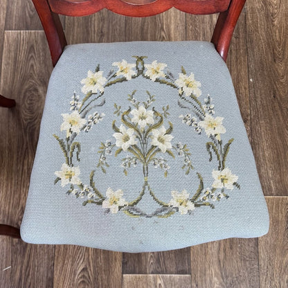 6 Vintage Victorian Rococo Revival Balloon-Back Dining Chairs with Needlepoint Seats