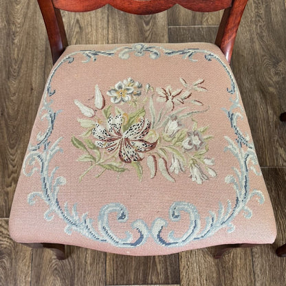 6 Vintage Victorian Rococo Revival Balloon-Back Dining Chairs with Needlepoint Seats