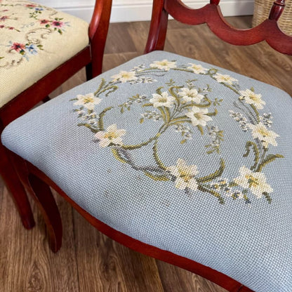 6 Vintage Victorian Rococo Revival Balloon-Back Dining Chairs with Needlepoint Seats