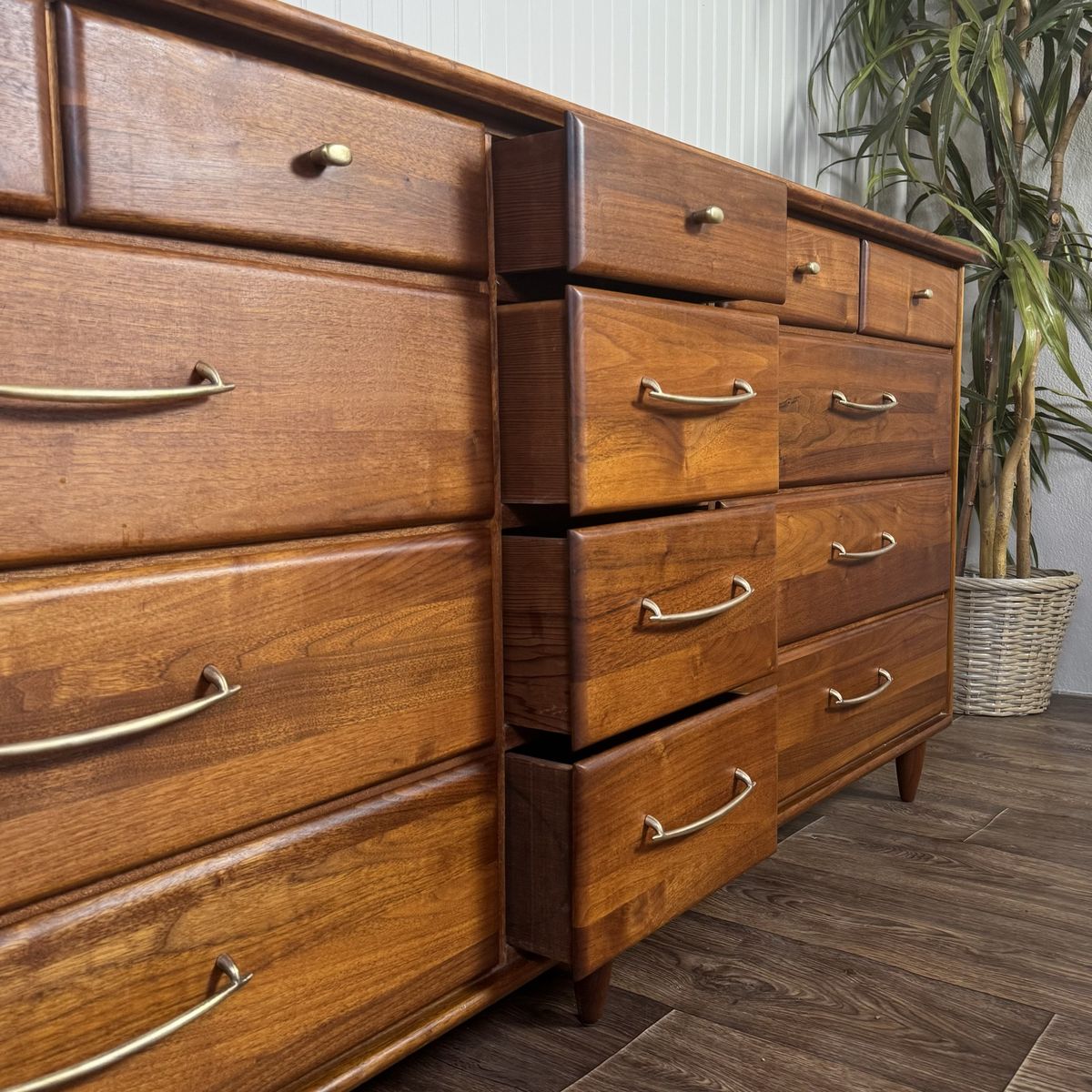 Vintage 1961 Solid Walnut MCM Dresser and Nightstand Set
