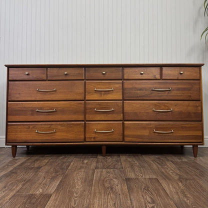 Vintage 1961 Solid Walnut MCM Dresser and Nightstand Set