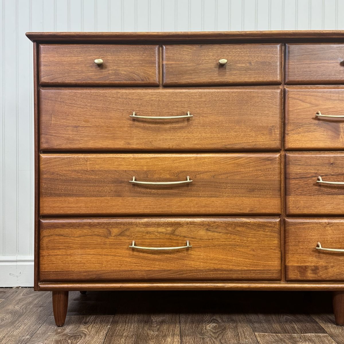 Vintage 1961 Solid Walnut MCM Dresser and Nightstand Set
